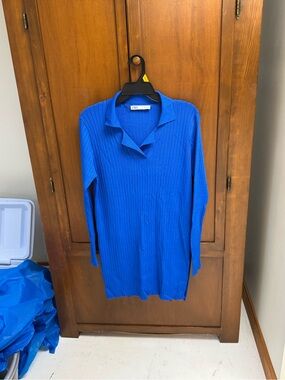 Zara Long-Sleeve Ribbed Shirt/sweater dress Royal Blue large